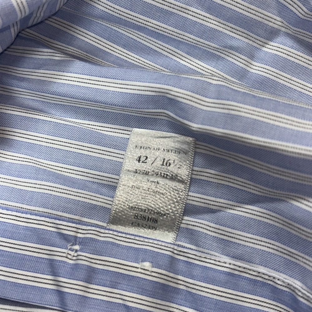 Eton Contemporary Button Up‎ Stretch Blue White Black Stripe Men's Sz 42  16.5 - Picture 7 of 7